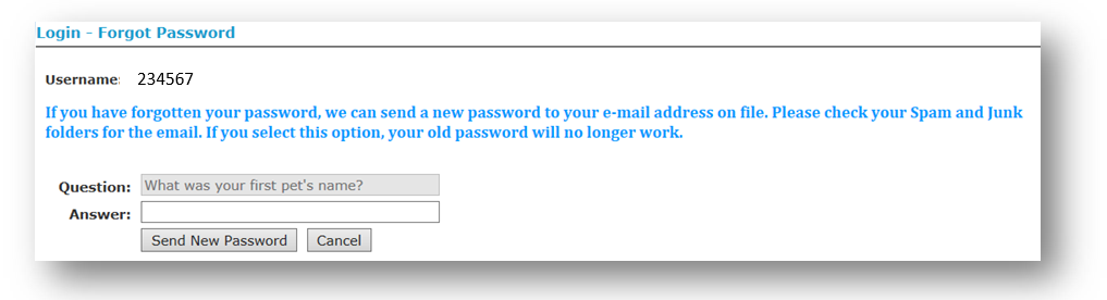 Forgot Password Message and Question