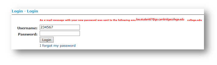 Alert that Email message with new password has been sent