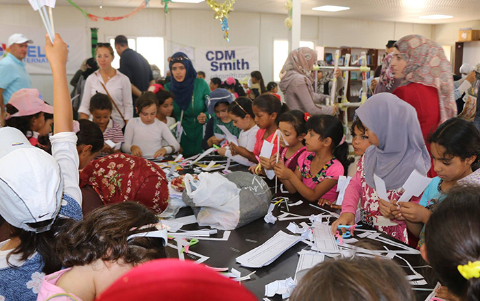 Shirin Haddadin with Syrian refugee children